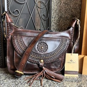 Brand New Patricia Nash Brown Distressed Leather Chocolate Studded Handbag